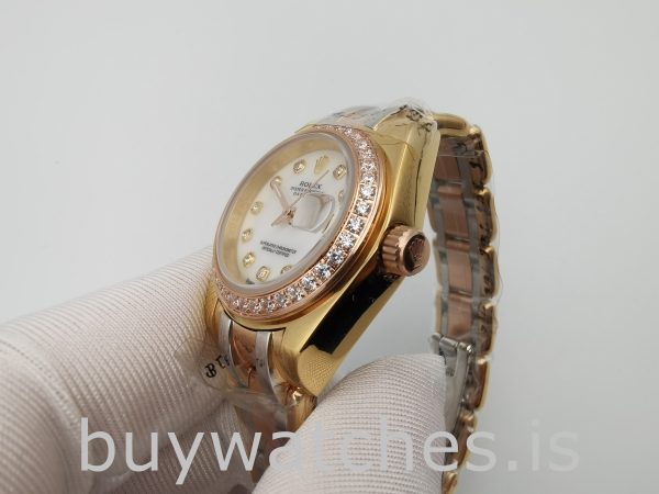 Rolex Datejust 80299 Ceas cu cadran alb de aur de 18 mm pentru femei de 18 mm