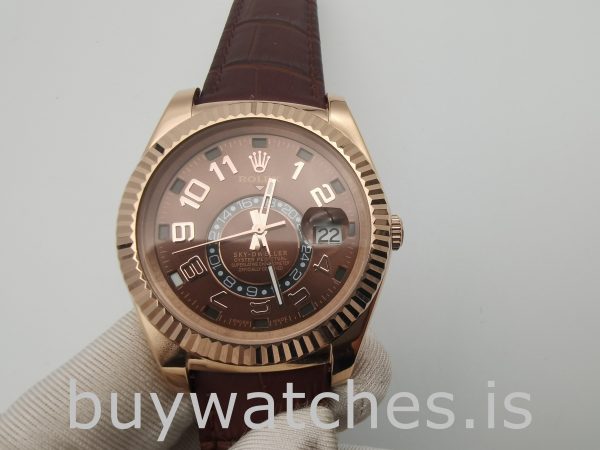 Rolex Sky-Dweller 326135 Ceas din piele cu ciocolată 42 mm Ceas automat