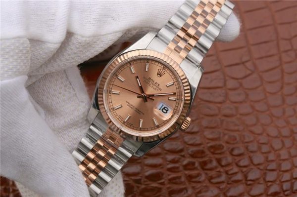 Rolex Datejust 116231 Replica Ceas cu cadran din aur roz de dama de 36 mm